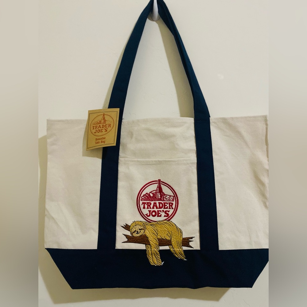 Embroidered Trader Joe’s Canvas Tote | Boho Reusable Market Bag | Gift Idea - Picture 2 of 9